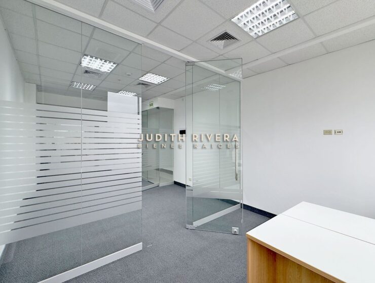 Sala de oficina con vista a edificios vecinos, oficina en alquiler en San Isidro