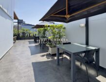 Zona de estar en la terraza del edificio corporativo, oficina en alquiler en San Isidro